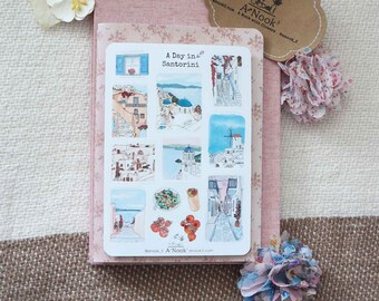 Santorini Greece Sticker Sheet: Athens Travel Journal, Planner, Scrapbook