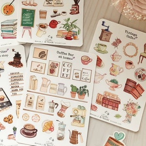 Feuille d'autocollants de café Autocollants de café local Autocollants de journal Autocollants d'agenda Autocollants de scrapbooking
