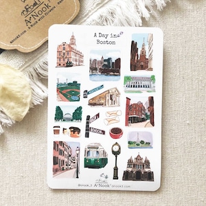 Stickers Boston Stickers carnet de voyage Stickers album de voyage Boston Stickers agenda cadeau de voyage Stickers dessinés à la main