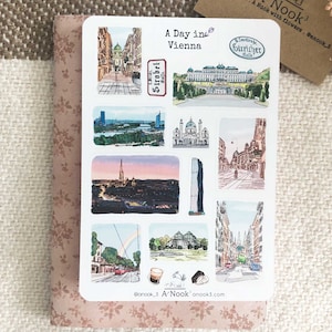 Feuille d'autocollants Vienne Stickers de voyage Stickers ville Stickers mats Stickers agenda Stickers scrapbooking voyage Stickers dessinés à la main