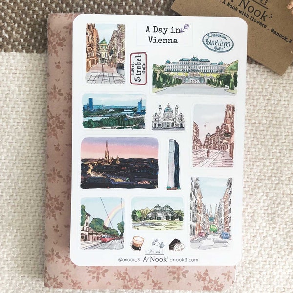 Vienna Sticker Sheet l Travel journal Stickers l City Stickers l Matte l for Planners Bullet Journal Notebook or Scrapbook