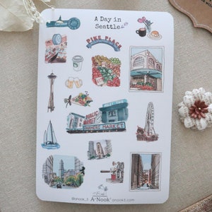 Feuille d'autocollants Seattle Stickers ville Stickers carnet de voyage Stickers voyage Stickers agenda Stickers scrapbooking Cadeau de voyage