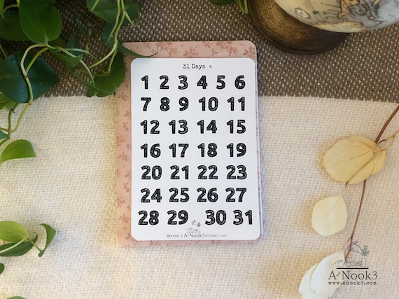 31 Days Stickers Date Number Planner Sticker Journal stickers