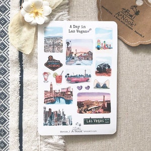 Feuille d'autocollants Las Vegas pour carnet de voyage Autocollants de voyage aux États-Unis pour le scrapbooking Autocollant Nevada pour agenda de voyage Autocollants dessinés à la main