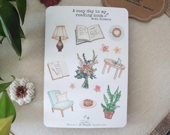 Cozy day in a Reading Nook Sticker Sheet l Art Sticker Matte l for Planners Bullet Journal Notebook or Scrapbook