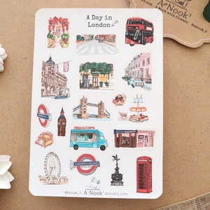 Feuille d'autocollants à Londres pour carnet de voyage Autocollants artistiques à Londres Autocollants de scrapbooking de voyage à Londres Autocollants pour carnet de voyage Autocollants pour agenda