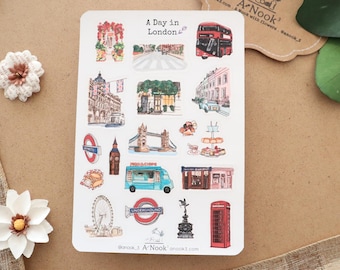 London Sticker Sheet: Travel Journal, Scrapbooking Stickers