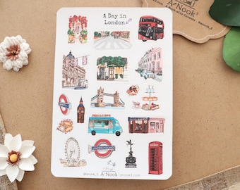 London Sticker Sheet for Travel Journal London art Stickers for Journal and notebooks London Scrapbooking City Stickers for Travel Planner