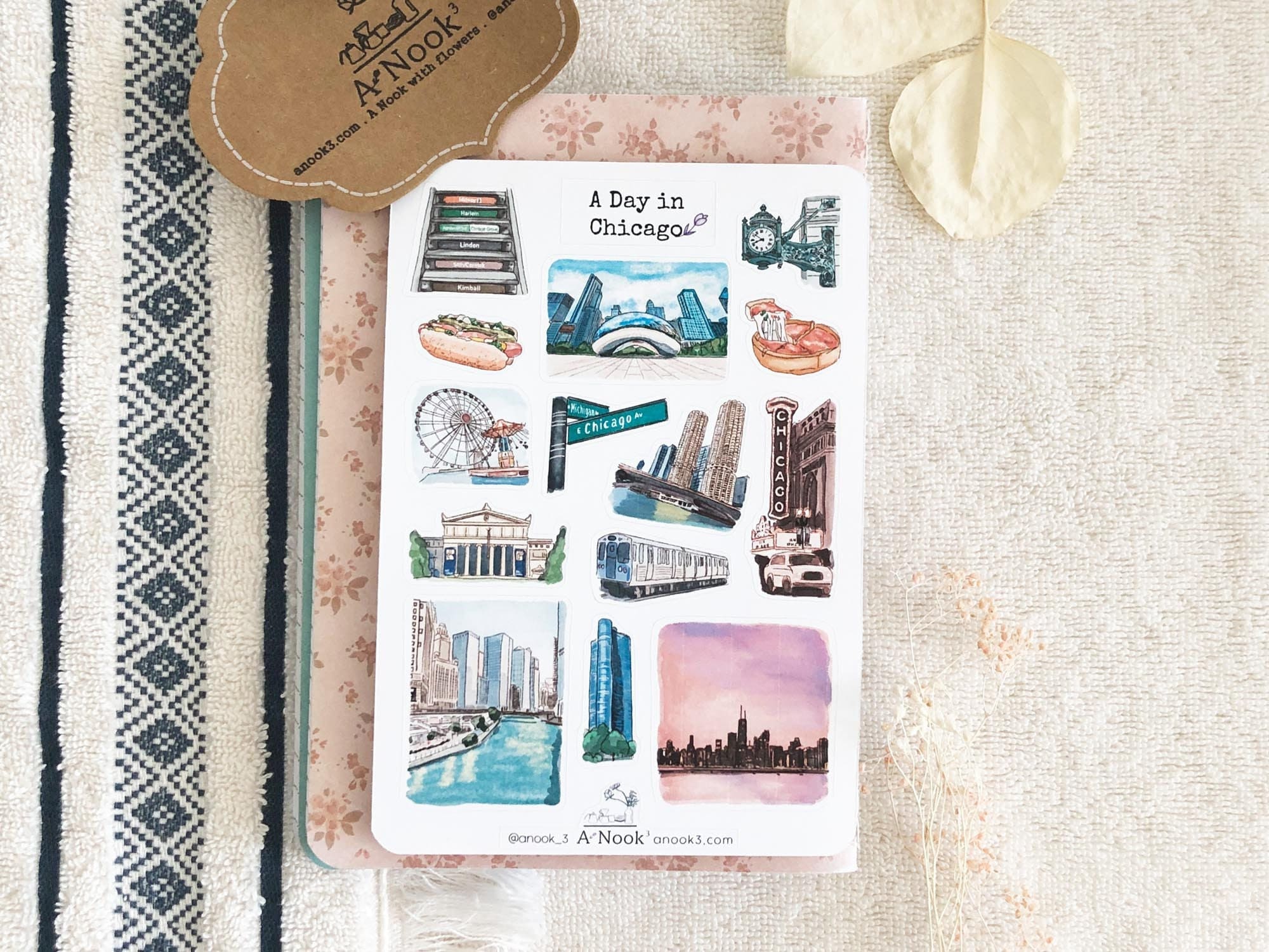 Chicago Sticker Sheet US Travel journal Stickers Chicago Illinois Travel Scrapbooking Stickers Chicago Art Stickers for journaling