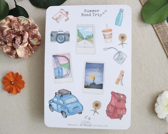 Summer Road Trip Sticker Sheet l Travel journal Stickers l Matte l for Planners Bullet Journal Notebook or Scrapbook