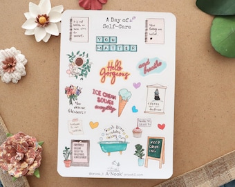 Self Care Stickers Bullet Journal Stickers Planner Stickers Scrapbook Stickers Hand-drawn stickers Self Care Day Art Journal Stickers