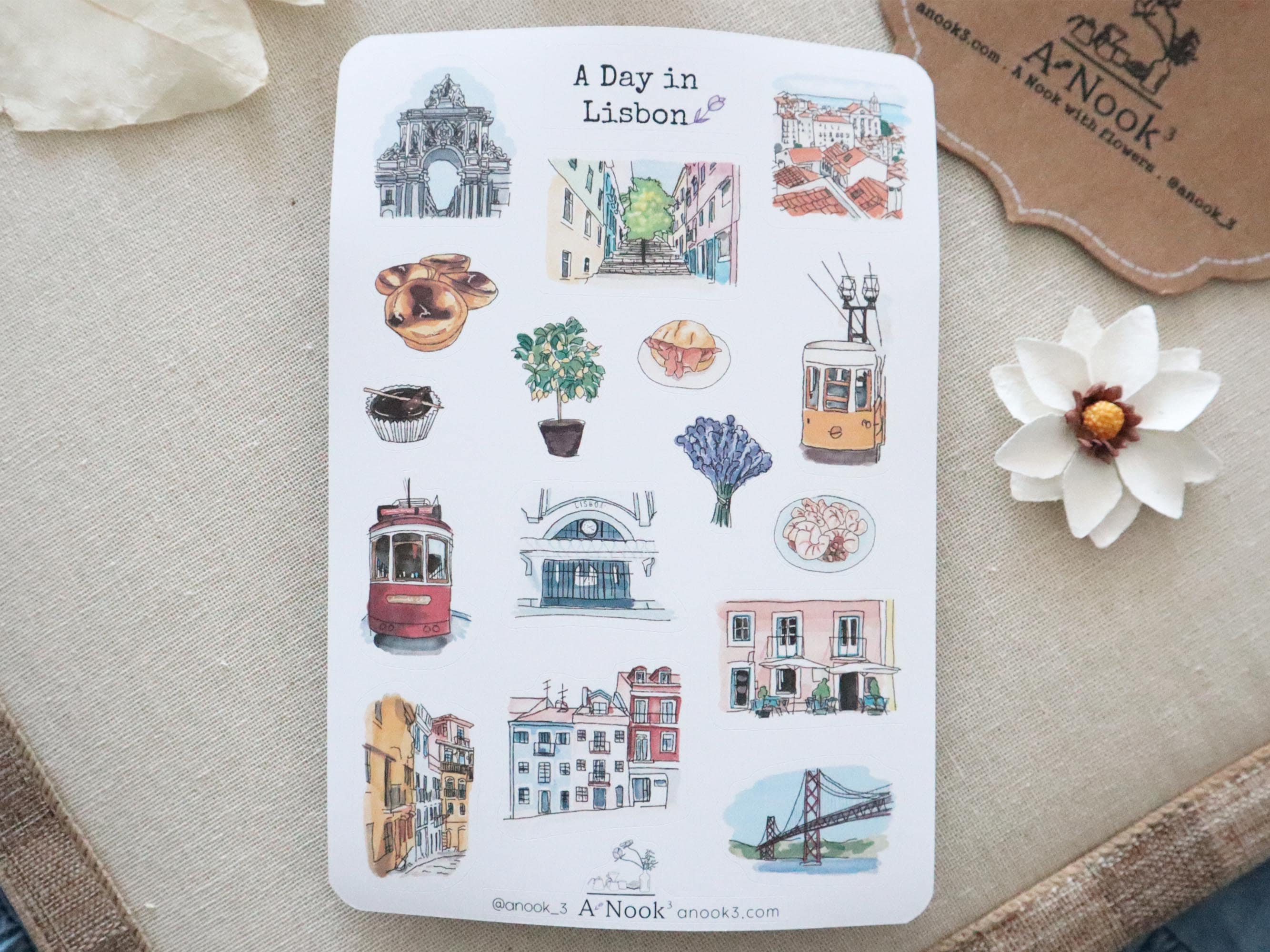 Lisbon Travel Sticker Sheet: Hand-Drawn City Illustration
