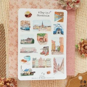 Feuille d'autocollants Stockholm l Stickers ville l Stickers pour carnet de voyage Suède l Mat l pour agendas de scrapbooking Cahier Bullet Journal