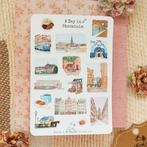 Stockholm Sticker Sheet l City Stickers l Sweden Travel journal Stickers l Matte l for Scrapbook Planners Bullet Journal Notebook