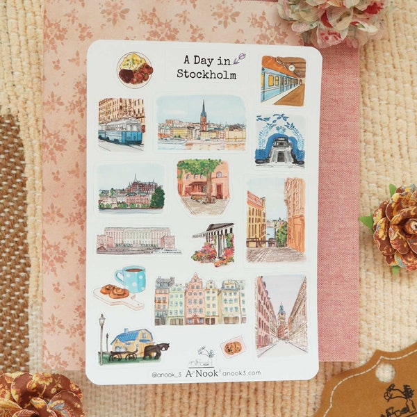 Stockholm Sticker Sheet l City Stickers l Sweden Travel journal Stickers l Matte l for Scrapbook Planners Bullet Journal Notebook