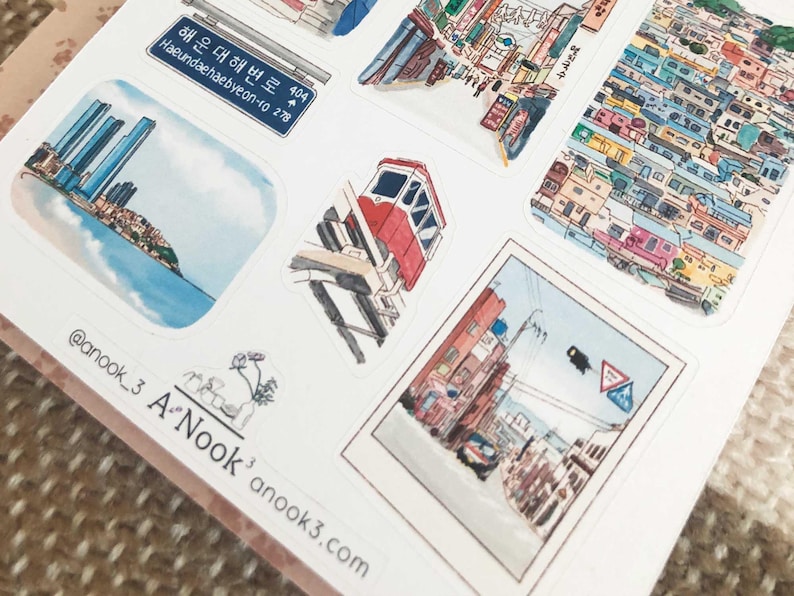 Busan South Korea Travel Stickers: Hand-Drawn Travel Journal Stickers image 2