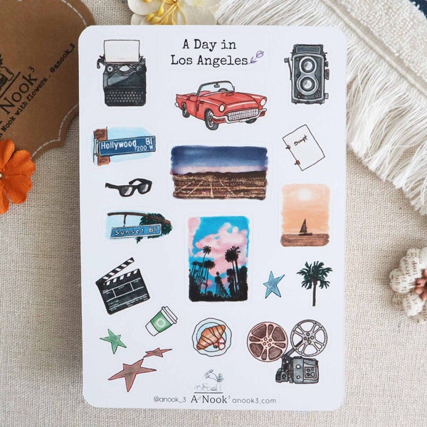 Hollywood Los Angeles Sticker Sheet for Travel Journal LA stickers for Travel Planner City stickers for Scrapbooking