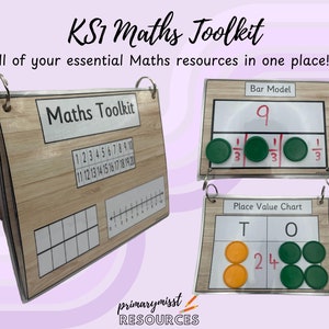 Physical KS1 Maths Toolkit A5 size Ten Frame Number Track Hundred Square Number Line Part Whole Model Fractions Place Value Maths Resources