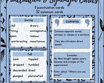 Editable Tropical Punctuation and Synonym Cards | Grammar | Phonics | Writing | Literacy |