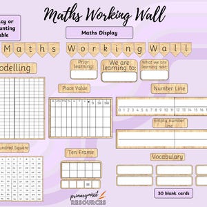 Digitale natürliche Mathematik Arbeitswand | Mathe-Ressourcen | Mathe-Anzeige | Ten Frame Hundred Square Bar Modell Bruch Wand |