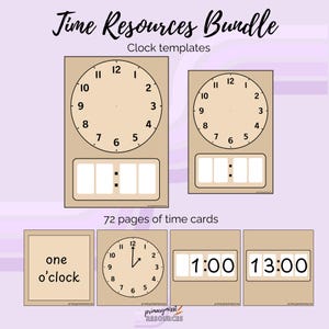 Paquete de tiempo / Plantillas de reloj / Tarjetas de tiempo / Actividades para decir la hora / Analógico y digital /