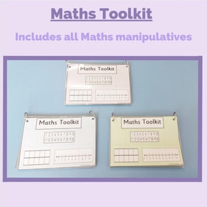 Kit de ferramentas de matemática digital editável em pastel tamanho A5, trilha numérica de dez quadros, cem quadrados, linha numérica, parte, inteiro, modelo, frações, valor posicional