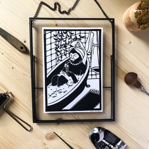Handprinted linocut, unique linoprint - Everyday&#39;s of a Monkey