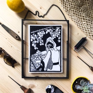 Handprinted linocut, unique linoprint - Everyday&#39;s of a Monkey