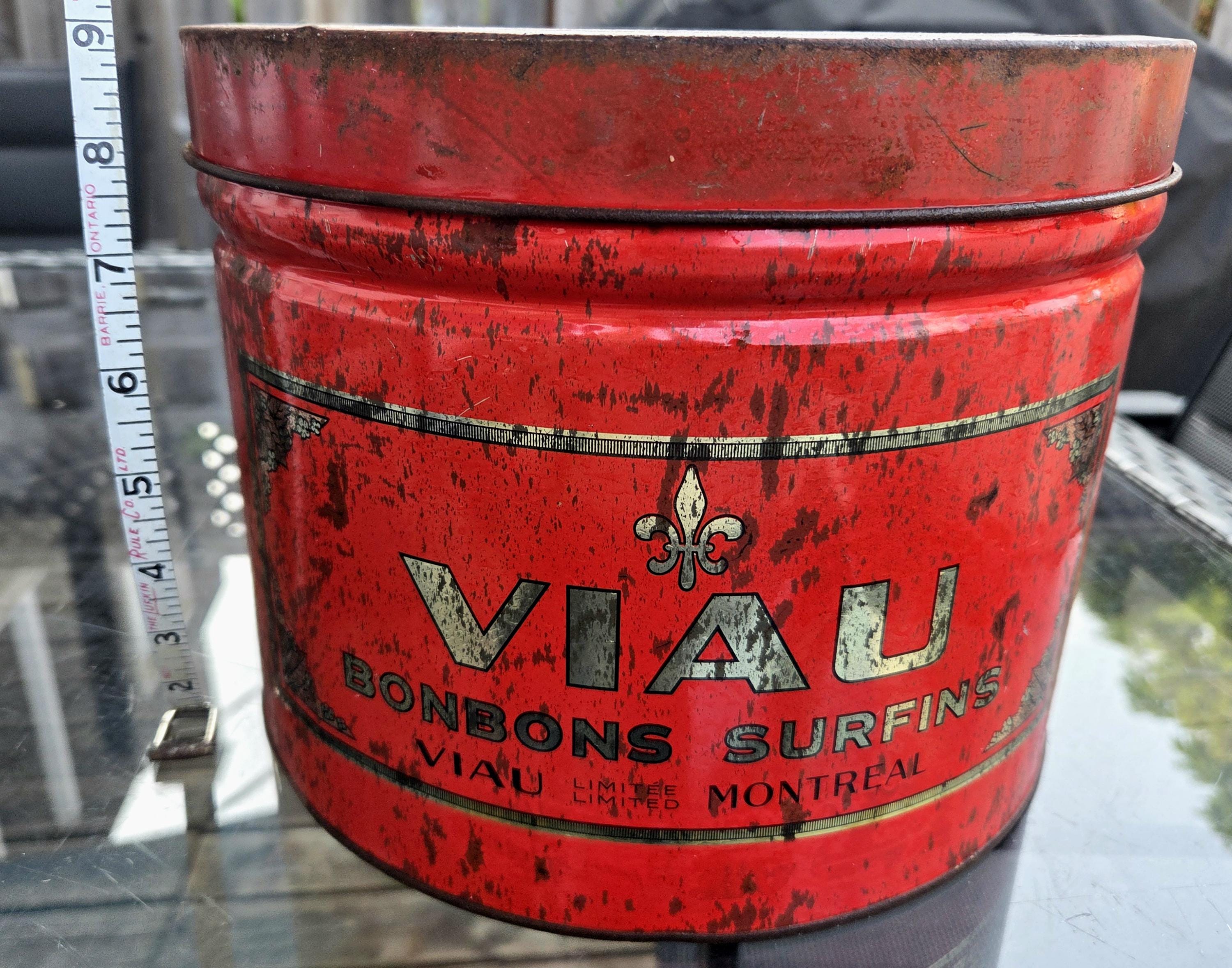 Vintage Large Empty 1950s Viau Montreal Red Bonbons Surfins Hard