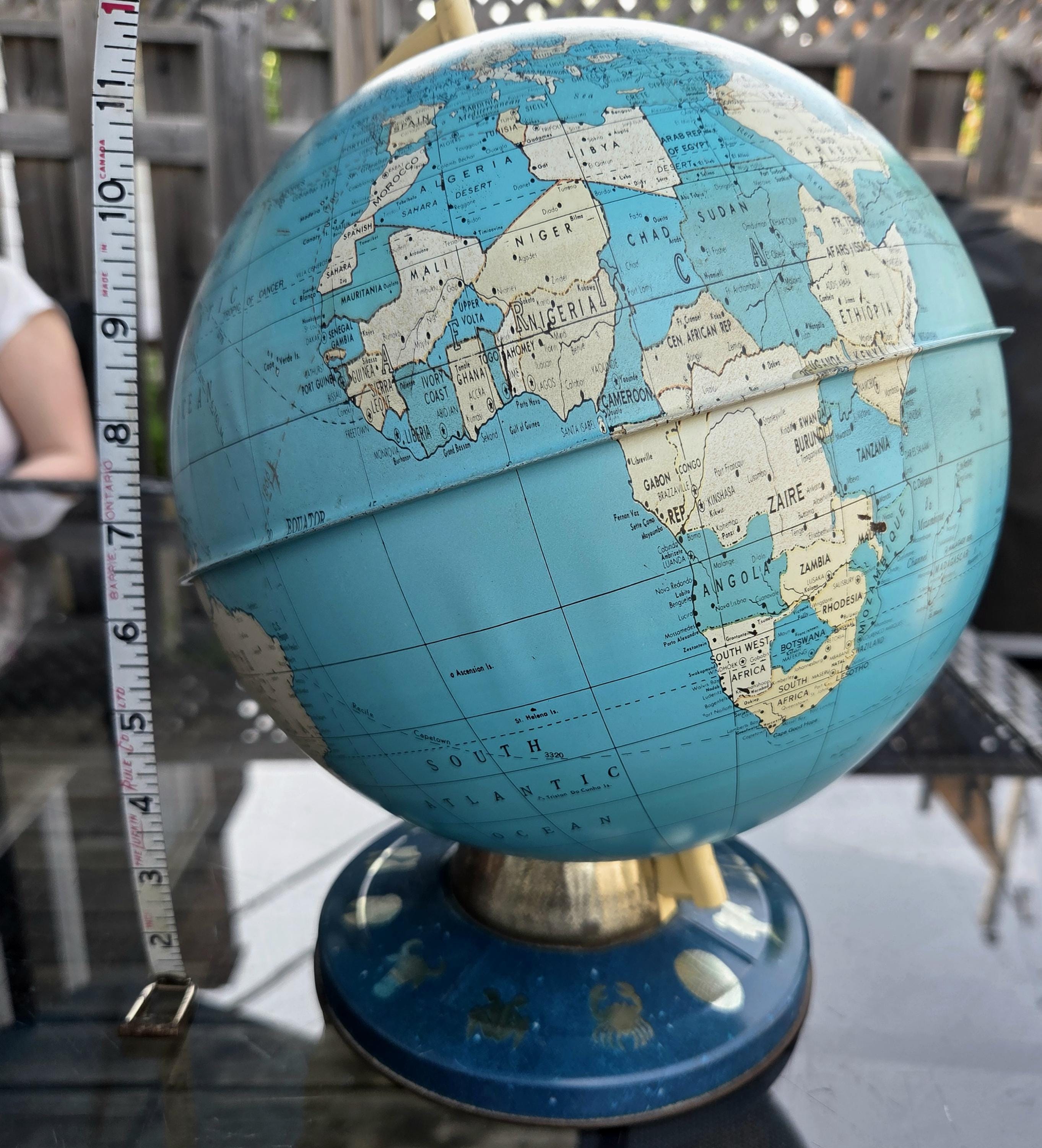 Vintage 1960's OHIO ART Co Tin Metal World Globe With Zodiac