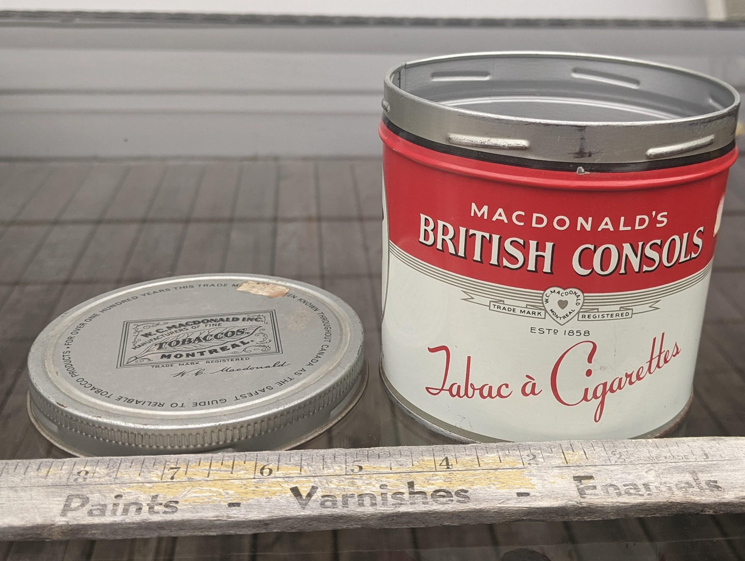 Vintage 1960s Mcdonald's British Consols Tobacco Tin: Montreal Canada