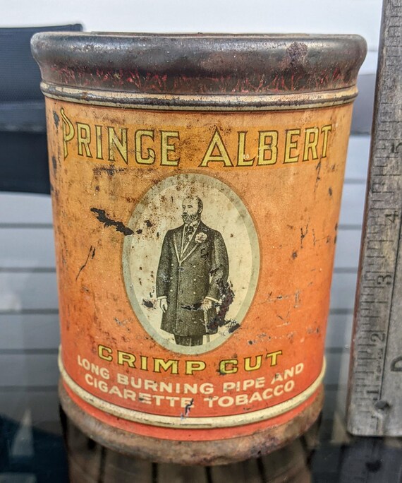 tobacco tin large Vintage Empty Prince Albert Tobacco Tin: Large Crimp Cut Can, USA Made