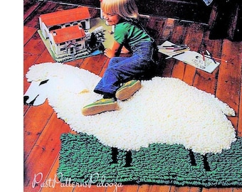 Vintage Crochet Pattern Childs Loopy Lamb Sheep Rug PDF Instant Digital Download Wooly Sheepskin Playmat 10 Ply or DK