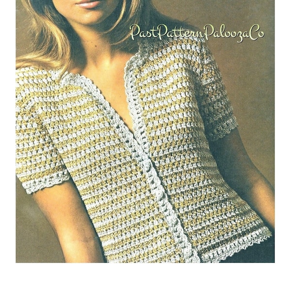 Vintage Crochet Pattern Womens Short Sleeved Cardi Top PDF Instant Digital Download Retro Dressy Lacy Summer Cardigan Jacket 1970s 4 Ply