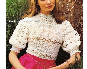 Vintage Crochet Pattern Lacy Victorian Top Romantic Puff Sleeved Blouse PDF Instant Digital Download 2 Ply Lace