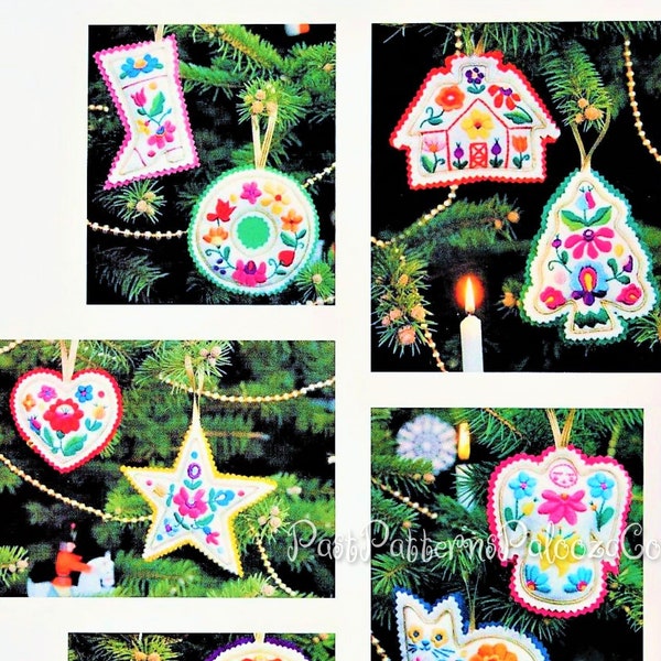 Vintage Sewing Pattern 5" Folk Art Embroidered Felt Christmas Tree Ornaments PDF Instant Digital Download 10 Retro Groovy Designs