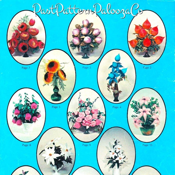 Vintage Sewing Pattern Faux Fur Fabric Flowers Retro 70s Fun Craft PDF Instant Digital Download 13 Furry Floral Designs Roses Iris Lilies