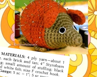 Vintage Crochet Pattern 4" Cute Porcupine Pincushion PDF Instant Digital Download Amigurumi Animal Pin Cushion