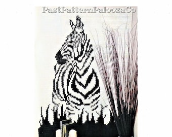 Vintage Crochet Pattern Zebra Afghan PDF Instant Digital Download Wild Animal Jungle Africa Safari Blanket or Wall Hanging 46x61 10 Ply