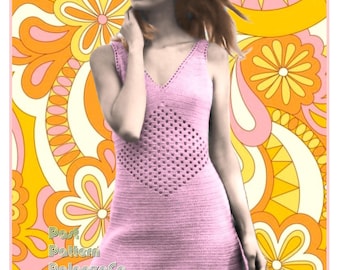 Vintage Crochet Pattern Retro Womens Diamond Eyelet Mini Dress PDF Instant Digital Download Sleeveless Summer V Neck 5 Ply