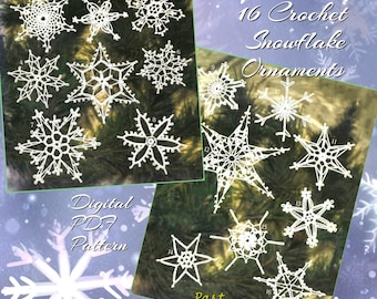 Vintage Crochet Christmas Pattern 16 Icy Lacy Snowflakes Ornaments PDF Instant Digital Download Quick Easy Stitch