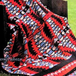 Vintage Crochet Afghan Pattern Native American Indian Throw Blanket PDF Instant Digital Download Pretty Navajo Pottery Design