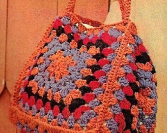 Vintage Crochet Pattern Oversized Granny Squares Handbag Cube Pouch Bag Boho Retro Chic PDF Instant Digital Download Carry All Tote Purse