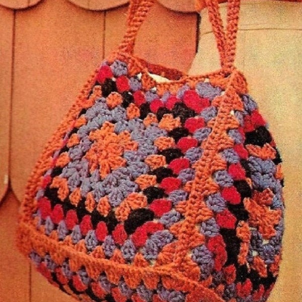 Vintage Crochet Pattern Oversized Granny Squares Handbag Cube Pouch Bag Boho Retro Chic PDF Instant Digital Download Carry All Tote Purse
