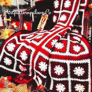 Vintage Crochet Pattern Christmas Snow Squares Afghan Pattern PDF Instant Digital Download Snowflake Grannies Holiday Throw Blanket 10 Ply