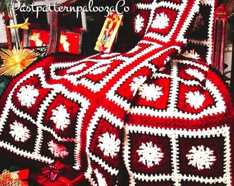 Vintage Crochet Pattern Christmas Snow Squares Afghan Pattern PDF Instant Digital Download Snowflake Grannies Holiday Throw Blanket 10 Ply