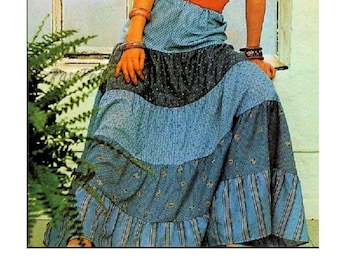 Vintage Sewing Pattern Womens Tiered Peasant Prairie Maxi Skirt Cotton Prints PDF Instant Digital Download Retro 70s Boho Hippie Chic