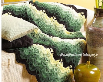 Vintage Crochet Pattern Majestic Mountains Forest Ripple Afghan PDF Instant Digital Download Wooded Mountainside Blanket Throw 48x64