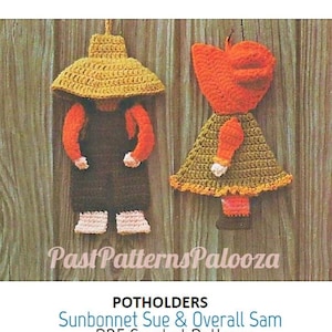 Vintage Crochet Pattern Sunbonnet Sue and Overall Sam Pot Holders and Key Chains PDF Instant Digital Download Potholders Keychains 4 Ply