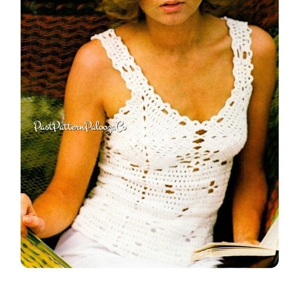 Vintage Crochet Pattern Womens Eyelet Camisole Top Lacy Summer Cami Sun Tank PDF Instant Digital Download Retro '70s  Boho Chic 4 Ply